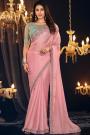 Blush Pink Georgette Embroidered Bordered Saree