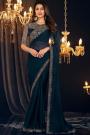 Navy Blue Georgette Embroidered Bordered Saree