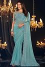 Sky Blue Georgette Embroidered Bordered Saree