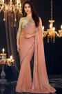 Peach Georgette Embroidered Bordered Saree