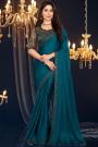 Prussian Blue Georgette Embroidered Bordered Saree