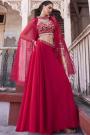 Red Georgette Embroidered Indo-Western Lehenga Set