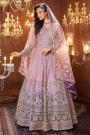 Light Pink & Purple Net Embroidered Anarkali Dress With Dupatta