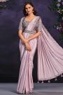 Pre-Draped Lilac Crepe Georgette Embroidered Designer Saree With Belt