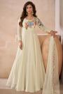 Ivory Silk Embroidered Anarkali Dress With Dupatta