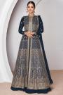 Navy Blue Georgette Embroidered Anarkali With Skirt