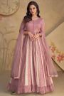 Mauve Pink Georgette Printed & Embroidered Anarkali Dress With Dupatta