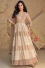 Beige Georgette Printed & Embroidered Anarkali Dress With Dupatta