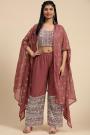 Brick Red Georgette Embroidered Indo-Western 3 Piece Attire