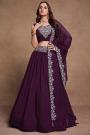 Plum Purple Georgette Embroidered Lehenga Set