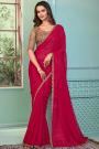 Red Georgette Embroidered Bordered Saree