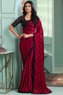 Red Satin Embroidered Bordered Saree