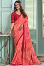 Coral Chiffon Embroidered Bordered Saree