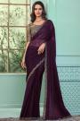 Plum Purple Chiffon Embroidered Bordered Saree