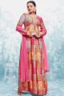 Multicolor Printed & Embroidered Muslin Anarkali Dress With Dupatta