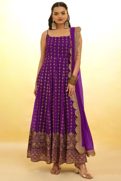 Purple Georgette Embroidered Anarkali Suit