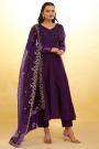 Plum Purple Organza Silk Embroidered Anarkali Suit