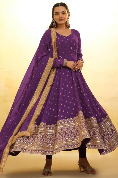 Violet Georgette Embroidered Anarkali Suit