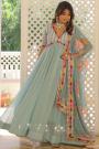 Sky Blue Georgette Embroidered Anarkali Dress With Dupatta