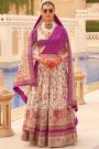 Ivory, Purple, & Multicolor Silk Printed & Embroidered Lehenga Set