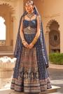 Navy Blue Silk Printed & Foil Work Anarkali Dress With Dupatta