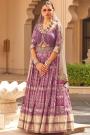 Plum Purple Silk Printed & Foil Work Anarkali Dress With Dupatta