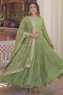 Green Georgette Embroidered Anarkali Dress With Dupatta