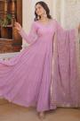 Lilac Georgette Embroidered Anarkali Dress With Dupatta