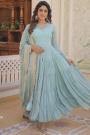Soft Blue Georgette Embroidered Anarkali Dress With Dupatta