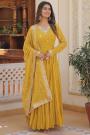 Yellow Georgette Embroidered Anarkali Dress With Dupatta