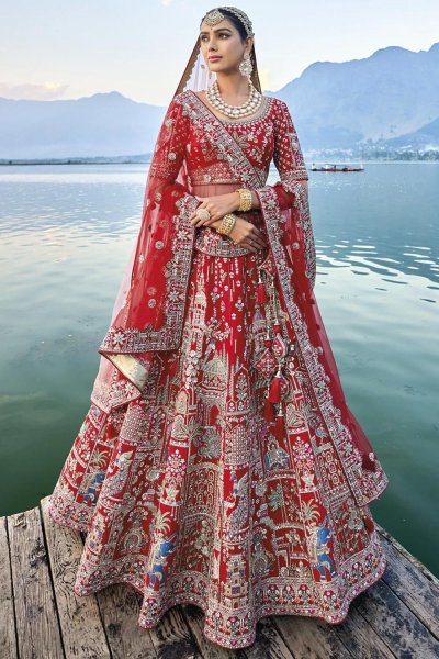 Bridal Red Silk Embroidered Lehenga Set