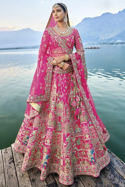 Bridal Pink Silk Embroidered Lehenga Set