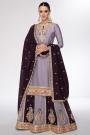 Lilac & Deep Plum Silk Embroidered Long Kurti Lehenga Set