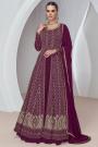 Wine Georgette Embroidered Anarkali With Skirt