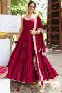 Deep Red Tiered Rayon Anarkali Suit