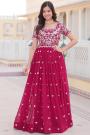 Deep Pink Georgette Embroidered Anarkali Dress