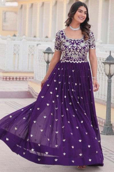 Violet Georgette Embroidered Anarkali Dress