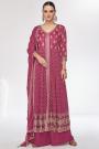 Magenta Pink Chinon Silk Embroidered Anarkali Suit