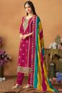 Magenta Chinon Silk Embroidered Kurta Set