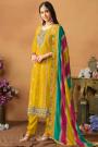 Mustard Yellow Chinon Silk Embroidered Kurta Set