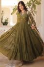 Fern Green Georgette Embroidered Anarkali Dress With Dupatta