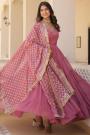Rosewood Pink Georgette Embroidered Anarkali Dress With Dupatta