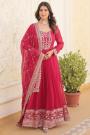 Deep Pink Georgette Embroidered Anarkali Dress With Dupatta