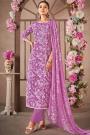 Lavender Cotton Printed Kurta Set With Chiffon Dupatta