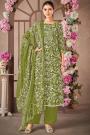 Fern Green Cotton Printed Kurta Set With Chiffon Dupatta