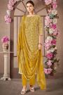 Dark Mustard Cotton Printed Kurta Set With Chiffon Dupatta