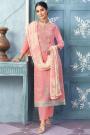 Peach Cotton Printed & Embroidered Kurta Set With Chiffon Dupatta