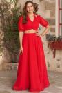Red Indo-western Georgette Top & Skirt Set