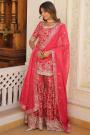 Pink Silk Jacquard Embroidered Sharara Suit Set