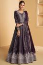 Deep Plum Georgette Embroidered Anarkali Dress With Dupatta